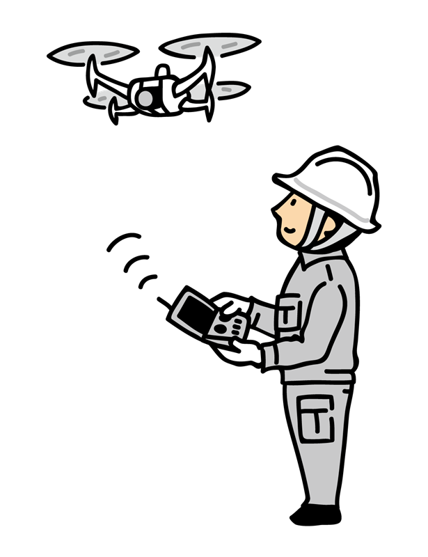 ドローンを飛ばす工事関係者のイラスト